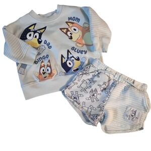 Bluey, Bingo & Family Kids Light Blue Sweatshirt and Shorts Set 18M